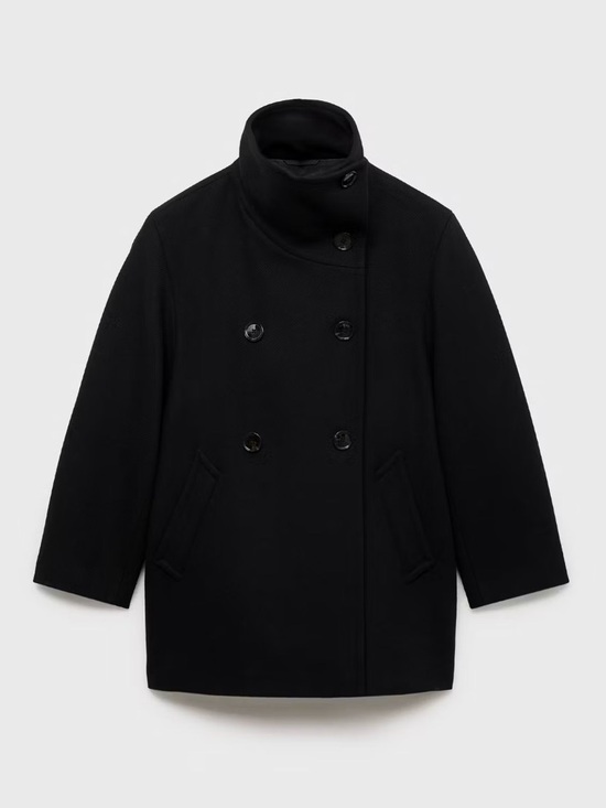 Mango Jackets & Blazers - Mango Black Double-Breasted Pea Coat